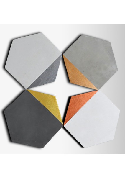 Altıgen Beton Bardak Altlığı - 4'lü Set