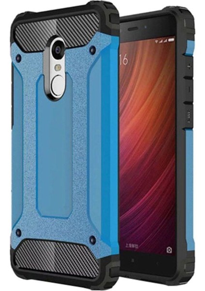 Xiaomi Redmi Note 4 Kapak Çift Katmanlı Zırh Tank Kılıf - Mavi
