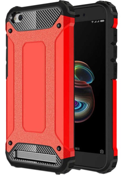 Xiaomi Redmi 5A Kapak Çift Katmanlı Zırh Tank Kılıf - Kırmızı