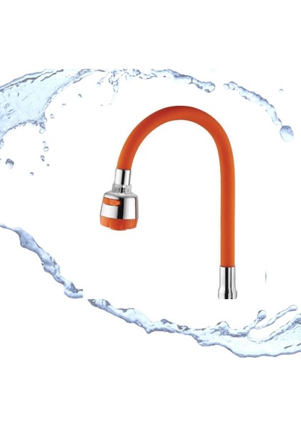 Fonksiyonlu Turuncu Oynar Gövdeli Tasarruflu Su Musluk Başlığı Fonksiyonlu Silikon Kubar Kuğu Eviye Borusu