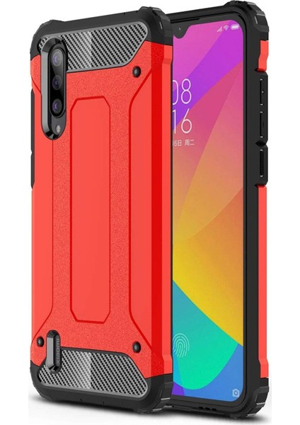 Xiaomi Mi 9 Lite Kapak Çift Katmanlı Zırh Tank Kılıf - Kırmızı