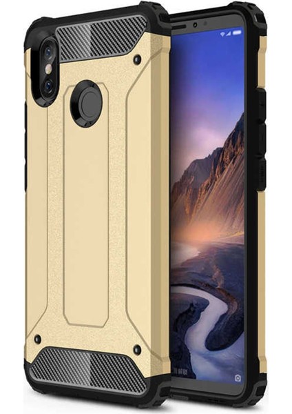 Xiaomi Mi Max 3 Kapak Çift Katmanlı Zırh Tank Kılıf - Gold