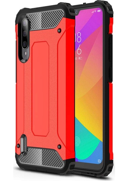 Xiaomi Mi A3 Kapak Çift Katmanlı Zırh Tank Kılıf - Kırmızı