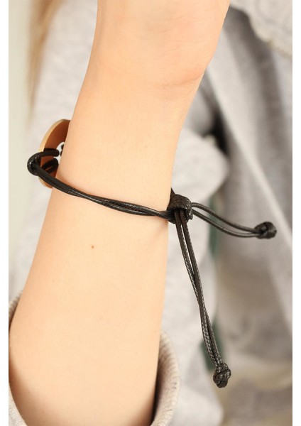 Hope Siyah Deri İpli Unisex Mood Bileklik