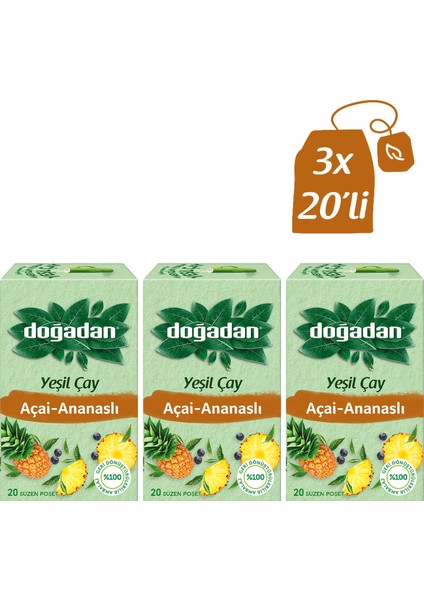 Yeşil Çay Ananas – Açaili 20’li Bardak Poşet x3