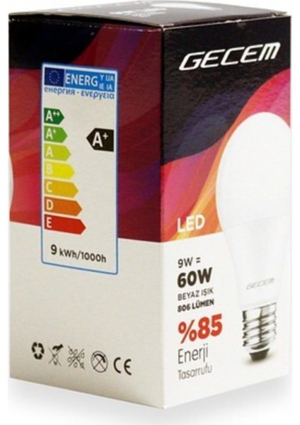 9W LED Ampül 6500K Beyaz