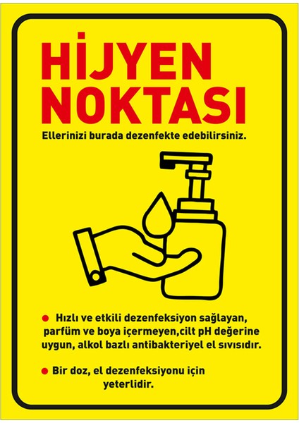Hijyen Noktası Sarı Zeminli Afiş Sticker Yapıştırma 25 x 35 cm Syl32
