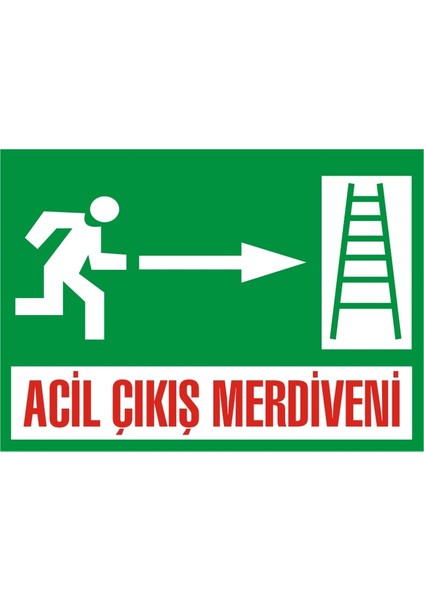 İzmir Serifgari Acil Çıkış Merdiveni (Sağ) Galvaniz Uyarı Levhası 17,5 x 25 cm