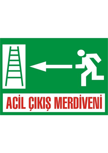 İzmir Serifgari Acil Çıkış Merdiveni (Sol) Galvaniz Uyarı Levhası 17,5 x 25 cm