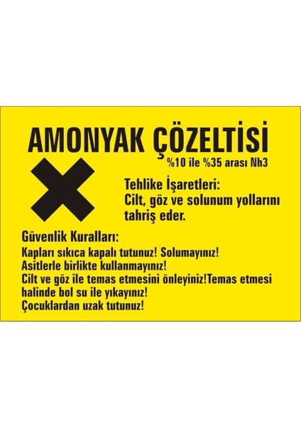 İzmir Serifgari Amonyak Çözeltisi Galvaniz Uyarı Levhası 17,5 x 25 cm