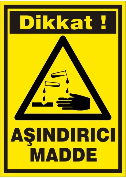 İzmir Serifgari Dikkat Aşındırıcı Madde Galvaniz Uyarı Levhası 17,5 x 25 cm