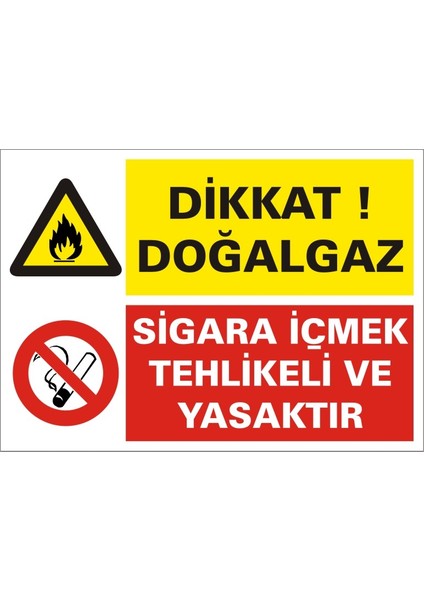 İzmir Serifgari Dikkat Doğal Gaz / Sigara İçmek Tehlikeli Ve Yasaktır Galvaniz Uyarı Levhası 17,5 x 25 cm