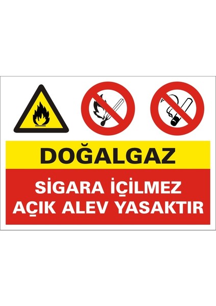 İzmir Serifgari Doğalgaz Sigara İçilmez Açık Alev Yasaktır 2.6 mm PVC Uyarı Levhası 17,5 x 25 cm