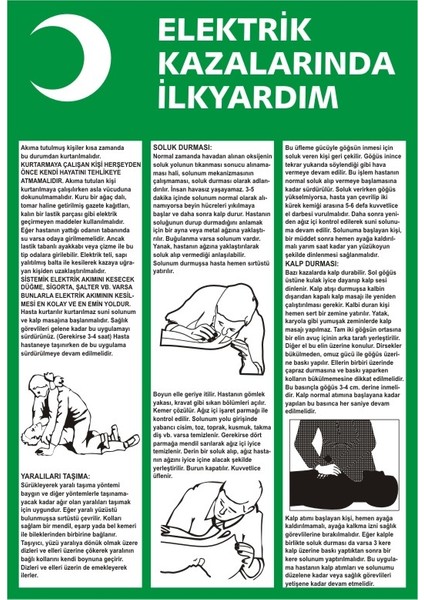 İzmir Serifgari Elektrik Kazalarında İlkyardım Galvaniz Uyarı Levhası 17,5 x 25 cm
