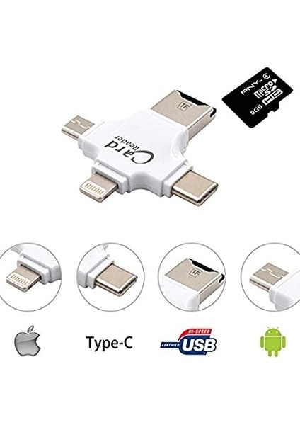 HC05 4 In 1 iOs Android Type-C Lightning USB-A MicroSD TF Kart Okuyucu