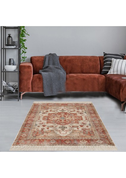 Osmanlı Motif Çerçeveli Dijital Baskı Yıkanabilir Kaymaz Taban Klasik Salon Halı ve Yolluk