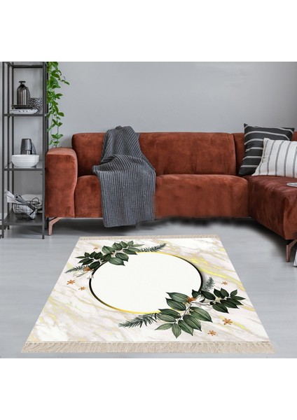 Mermer Desenli Yapraklı Dijital Baskı Yıkanabilir Kaymaz Taban Modern Salon Halısı ve Yolluk