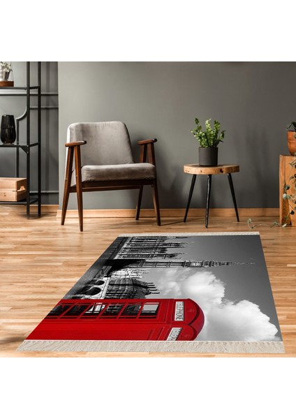 Ingiliz Telefon Kulübesi Desen Dijital Baskı Yıkanabilir Kaymaz Taban Modern Salon Halısı ve Yolluk