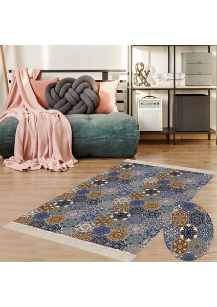 Kilim Desenli Etnik Dijital Baskı Yıkanabilir Kaymaz Taban Modern Salon Halı ve Yolluk