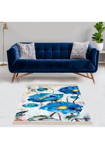 Çiçek Desenli Dijital Baskı Yıkanabilir Kaymaz Taban Modern Salon Halı ve Yolluk