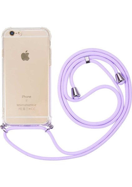 Apple iPhone 7 Kılıf Boyna Askılı Ayarlanabilir Şeffaf Silikon Mor