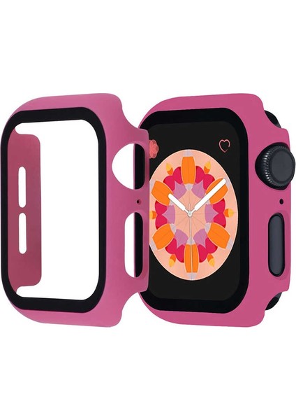 Apple Watch 6 44 mm Ekran Koruyucu Full Glue Gard Renkli Pembe Koyu
