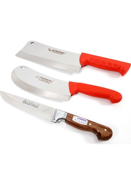 Satır Soğan Pide Kesici & Mutfak Kasap Bıçağı 3'lü Set