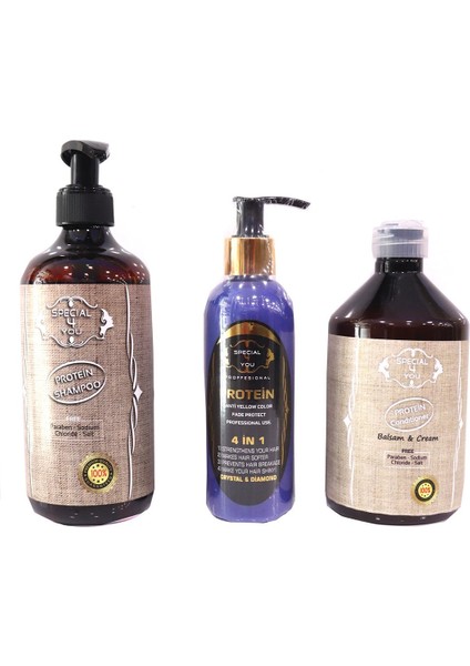 Protein,4in1 Protein Brezilya Fönü Bakım 200ML PROTEİN+500ML Tuzsuz ŞAMPUAN+500ML Tuzsuz Krem Balsam