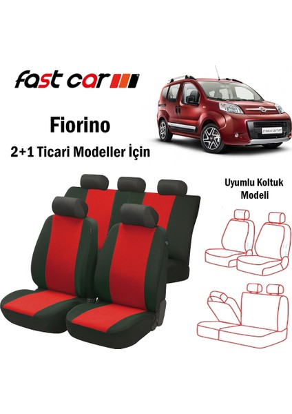 Fiorino Oto Koltuk Kılıfı Arka 2+1 Koltuk Modeli Siyah Kırmızı