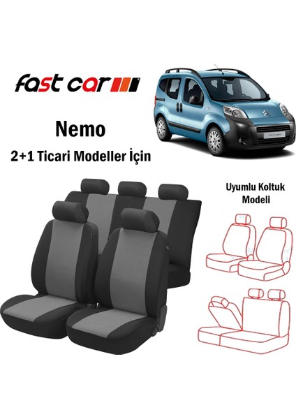 Nemo Oto Koltuk Kılıfı Arka 2+1 Koltuk Modeli Siyah Gri