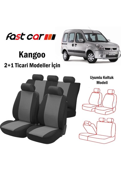 Kangoo Oto Koltuk Kılıfı Arka 2+1 Koltuk Modeli Siyah Gri