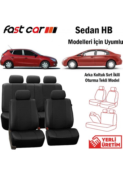 Oto Koltuk Kılıfı Sedan HB İçin Arka Sırt 2+1 Oturma Yeri Tekli Siyah