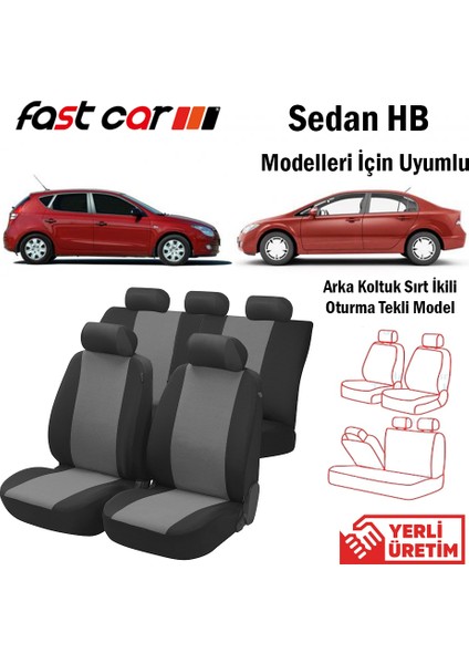 Oto Koltuk Kılıfı Sedan HB İçin Arka Sırt 2+1 Oturma Yeri Tekli Siyah Gri fiyatları