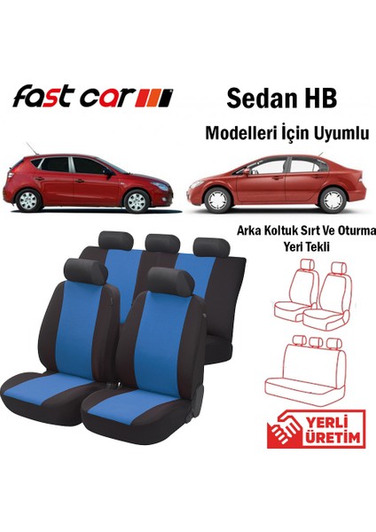 Oto Koltuk Kılıfı Sedan HB İçin Arka Sırt ve Oturma Yeri Tekli Model Siyah Mavi fiyatları
