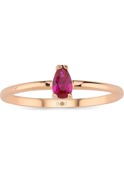 Favori Kadın Renkli Taşlı Pembe Altın Yüzük