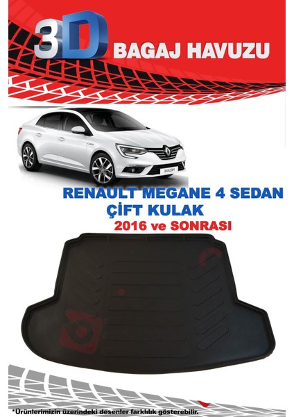 Renault Megane 4 Sedan Çift Kulak 3D Bagaj Havuzu Siyah 2016