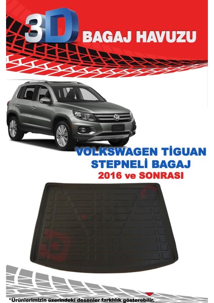 Volkswagen Tiguan Stepneli Üst 2016 Sonrası Için 3D Bagaj Havuzu