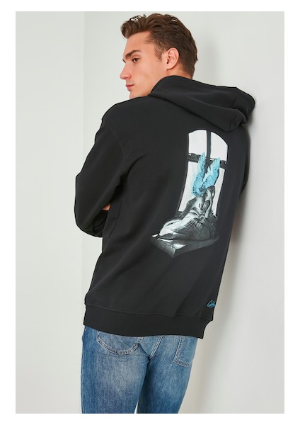 Baskılı Kapüşonlu Sweatshirt Blue Wings Angel fiyatları