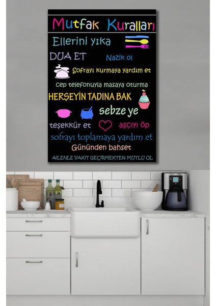 50x70 Mutfak Kuralları Kanvas Tablo