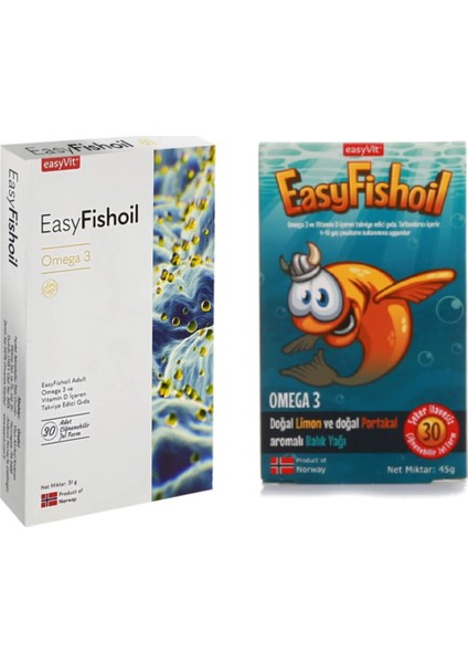 Yetişkin ve Easy Fishoil‎ Çocuklar İçin Omega 3 İçeren Takviye Edici Gıda 2'li Set