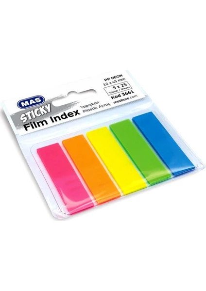 Mas Film Index Dikdörtgen Postit Ayraç 12 x 45 mm Tekli