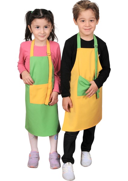 Çocuk Mutfak Önlüğü Yeşil Sarı 2li Takım