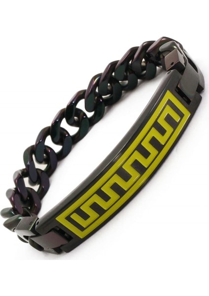 Ottoman Kalın Siyah Grek Motifli Erkek Çelik Bileklik fiyatları