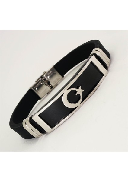 Ayyıldız Bayraklı Kauçuk Çelik Erkek Bileklik