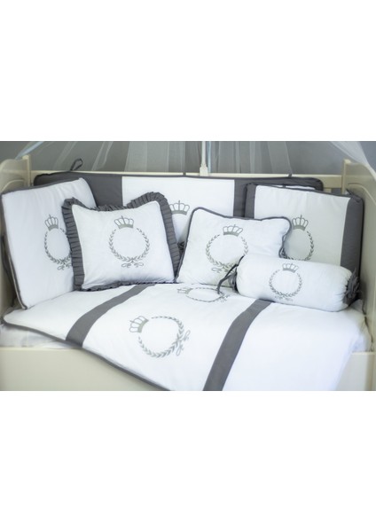 Bebek Uyku Seti Nevresim Takımı 60x120 Crown Gri