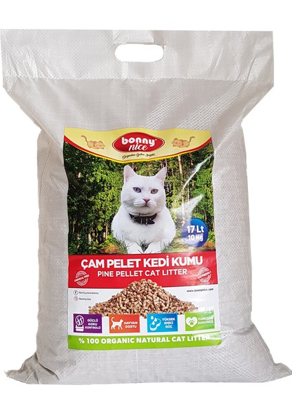 Organik Kedi Kumu Çam Pellet 10 kg 17 lt x 5 Paket