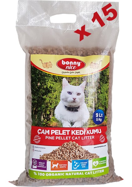 Bonny Nice Organik Çam Peleti Kedi Kumu 5 Kg 10 Lt x 15 Paket