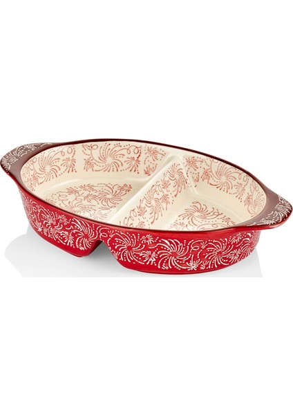 Camilla Oval 2 Bölmeli Fırın Kabı Kırmızı 30X18CM