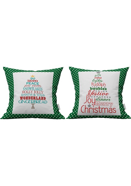 Yılbaşı Çift Taraflı Çizgili Dekoratif Kırlent Kılıfı 2'li Set