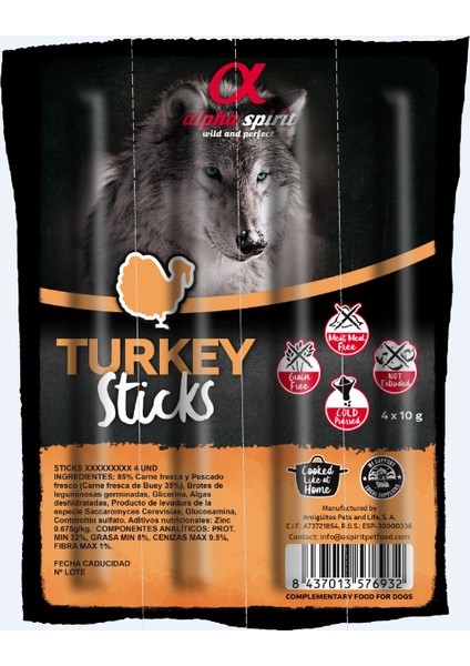 Alpha Spirit Hindili Sticks Köpek Ödül Maması 4 x 10 gr